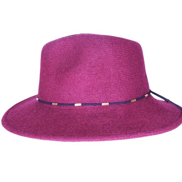 Burgundy Bucket Hat Fedora Wool/Polyester 3" Brim My Basic Beaded BK Cord Band - Picture 4 of 11